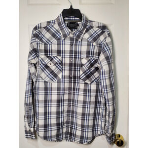 Cowboy Hardware Western Plaid Shirt Mens Medium Embroidered Black Snap